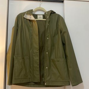 Thread & Supply army green rain coat